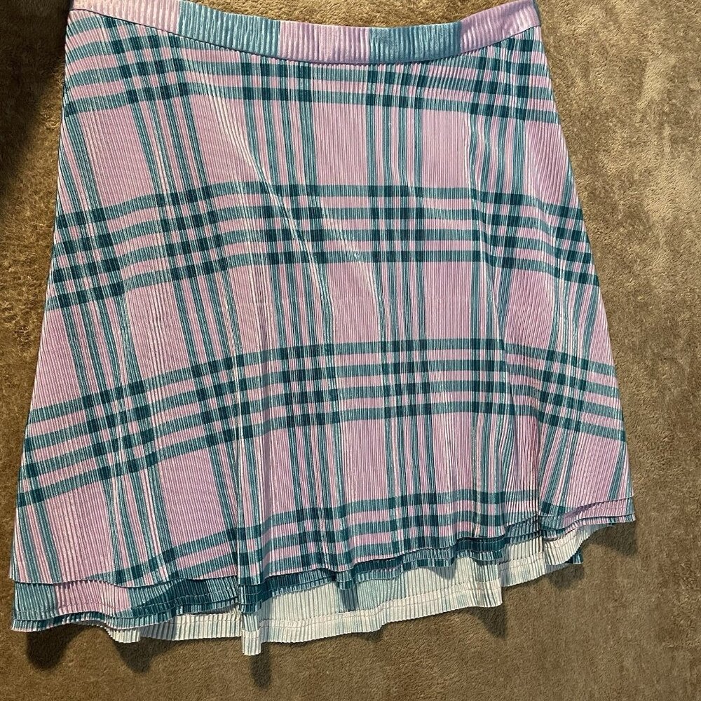 Urban Outfitters Skirt Womens Medium Mini Plaid Pink Turquoise Preppy Flowy
